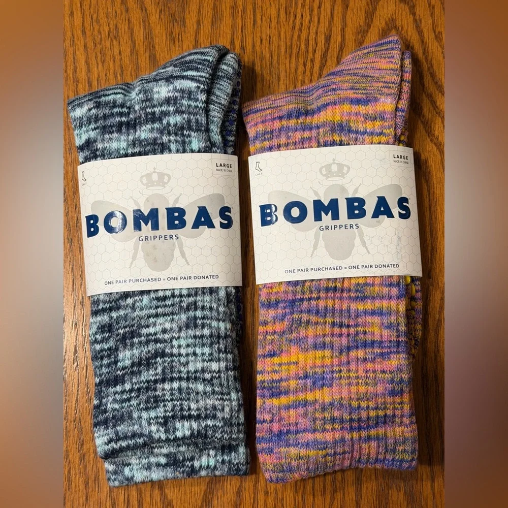 Bombas Unisex Space Dye Blue & Purple Gripper Mid Calf Socks (2Pairs) Large NWT - Picture 1 of 6